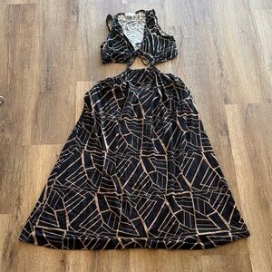 Ava Sky Black and Tan Patterned Dress